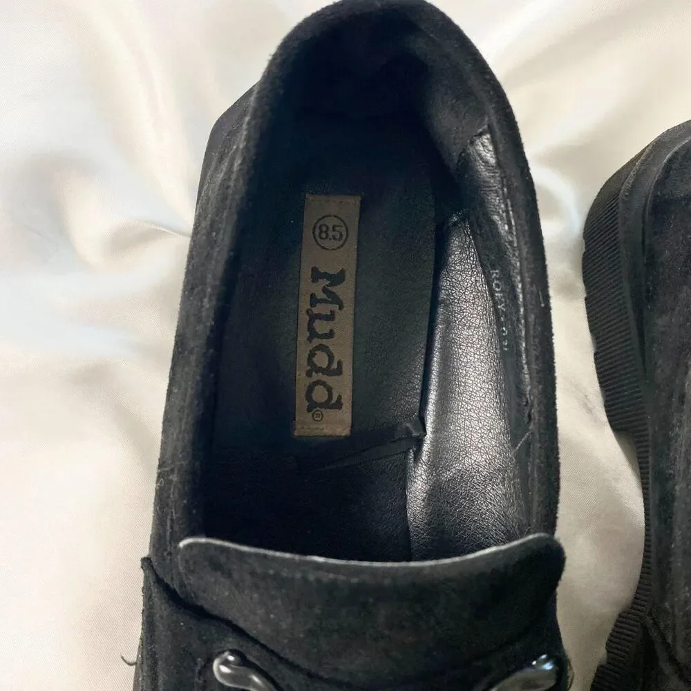 Vintage Y2K Chunky Black Chain Detail MUDD Suede Loafers Size US 8.5